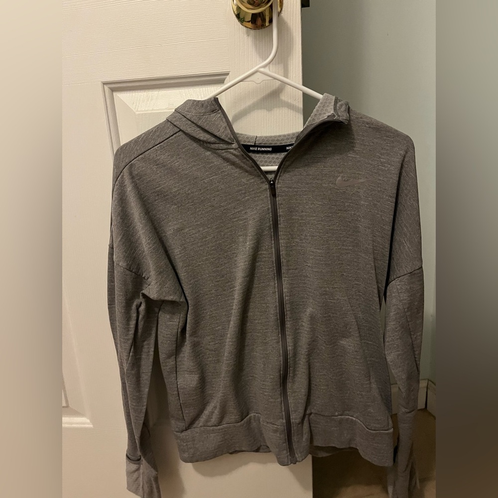 grey nike running dri fit zip up